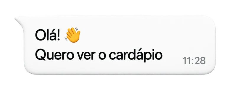 Mockup de conversa no WhatsApp em que o cliente pede para ver o cardápio.